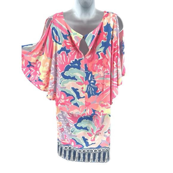 Lilly Pulitzer Gabrielle Dress Size M Cold Shoulder Caftan Pink Playa Hermosa - Picture 6 of 11